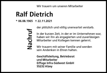 Traueranzeige von Ralf Dietrich von vrm-trauer