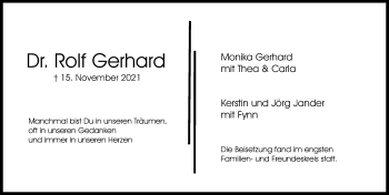 Traueranzeige von Rolf Gerhard von vrm-trauer