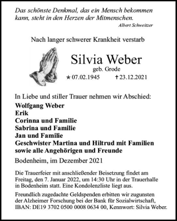 Traueranzeige von Silvia Weber von vrm-trauer