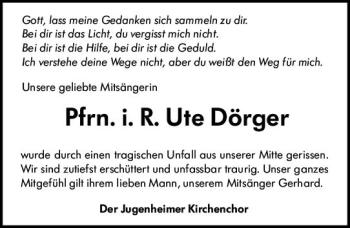 Traueranzeige von Ute Dörger von vrm-trauer