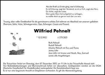 Traueranzeige von Wilfried Pehnelt von vrm-trauer