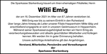 Traueranzeige von Willi Emig von vrm-trauer