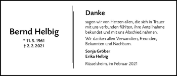 Traueranzeige von Bernd Helbig von vrm-trauer