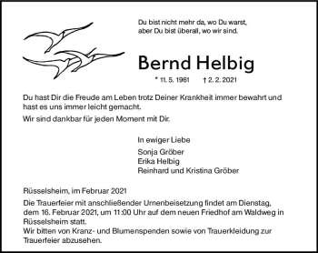 Traueranzeige von Bernd Helbig von vrm-trauer