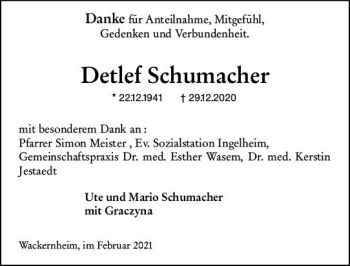Traueranzeige von Detlef Schumacher von vrm-trauer