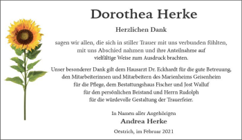 Traueranzeige von Dorothea Herke von vrm-trauer