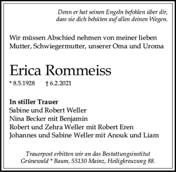 Traueranzeige von Erica Rommeiss von vrm-trauer