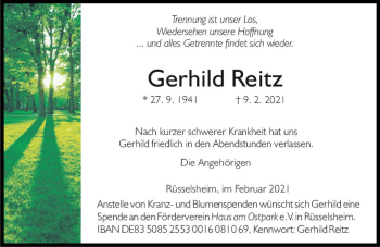 Traueranzeige von Gerhild Reitz von vrm-trauer