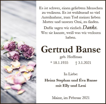 Traueranzeige von Gertrud Banse von vrm-trauer