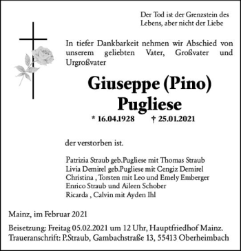 Traueranzeige von Giuseppe Pugliese von vrm-trauer