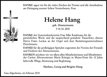 Traueranzeige von Helene Hang von vrm-trauer