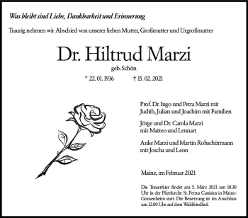 Traueranzeige von Hiltrud Marzi von vrm-trauer