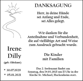 Traueranzeige von Irene Dilly von vrm-trauer