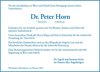 Traueranzeige von Peter Horn von vrm-trauer