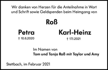 Traueranzeige von Petra Roß von vrm-trauer