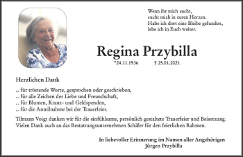 Traueranzeige von Regina Przybilla von vrm-trauer