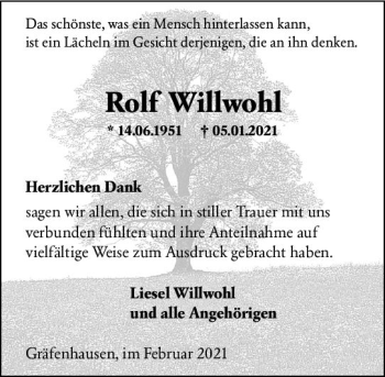 Traueranzeige von Rolf Willwohl von vrm-trauer
