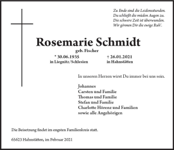 Traueranzeige von Rosemarie Schmidt von vrm-trauer