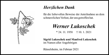 Traueranzeige von Werner Lukoschek von vrm-trauer