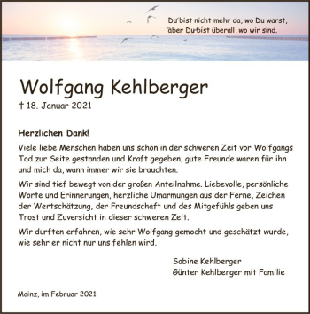 Traueranzeige von Wolfgang Kehlberger von vrm-trauer