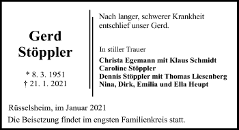 Traueranzeige von Gerd Stöppler von vrm-trauer