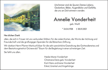 Traueranzeige von Annelie Vonderheit von vrm-trauer