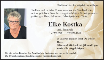 Traueranzeige von Elke Kostka von vrm-trauer