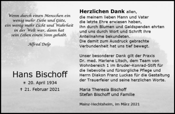 Traueranzeige von Hans Bischoff von vrm-trauer