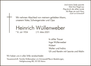 Traueranzeige von Heinrich Wüllenweber von vrm-trauer