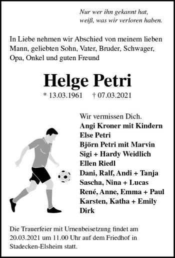 Traueranzeige von Helge Petri von vrm-trauer