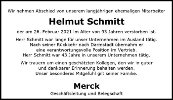 Traueranzeige von Helmut Schmitt von vrm-trauer