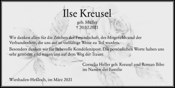 Traueranzeige von Ilse Kreusel von vrm-trauer