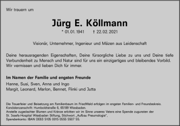 Traueranzeige von Jürg Köllmann von vrm-trauer