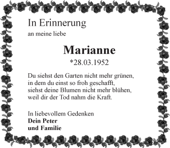 Traueranzeige von Marianne  von vrm-trauer
