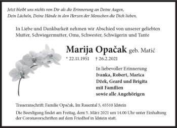 Traueranzeige von Marija Opacak von vrm-trauer