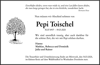 Traueranzeige von Pepi Toischel von vrm-trauer