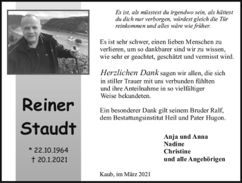 Traueranzeige von Reiner Staudt von vrm-trauer