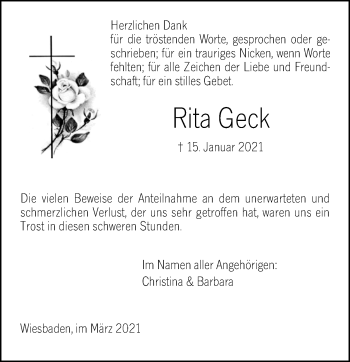 Traueranzeige von Rita Geck von vrm-trauer
