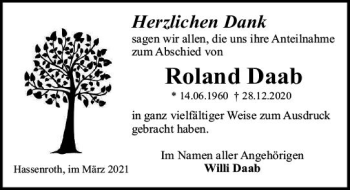 Traueranzeige von Roland Daab von vrm-trauer