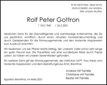 Traueranzeige von Rolf Peter Gottron von vrm-trauer