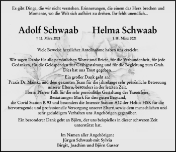 Traueranzeige von Adolf Schwaab von vrm-trauer
