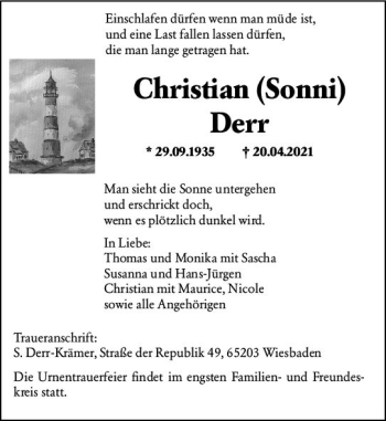 Traueranzeige von Christian Derr von vrm-trauer