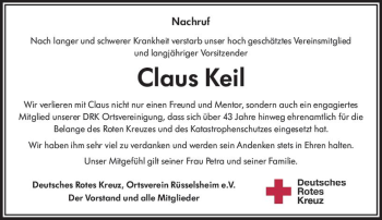 Traueranzeige von Claus Keil von vrm-trauer