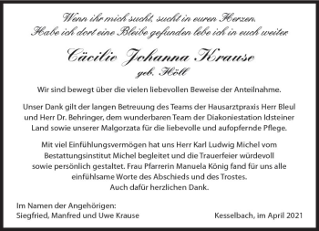 Traueranzeige von Cäcilie Johanna Krause von vrm-trauer