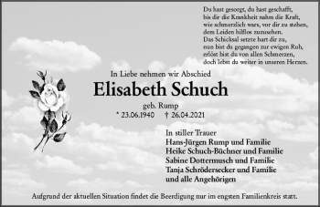 Traueranzeige von Elisabeth Schuch von vrm-trauer