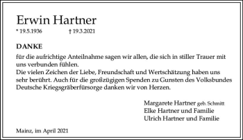 Traueranzeige von Erwin Hartner von vrm-trauer