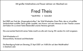 Traueranzeige von Fred Theis von vrm-trauer