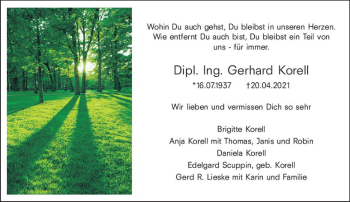 Traueranzeige von Gerhard Korell von vrm-trauer