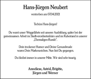 Traueranzeige von Hans-Jürgen Neubert von vrm-trauer