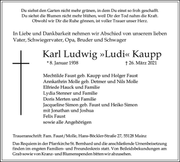 Traueranzeige von Karl Ludwig  Kaupp von vrm-trauer